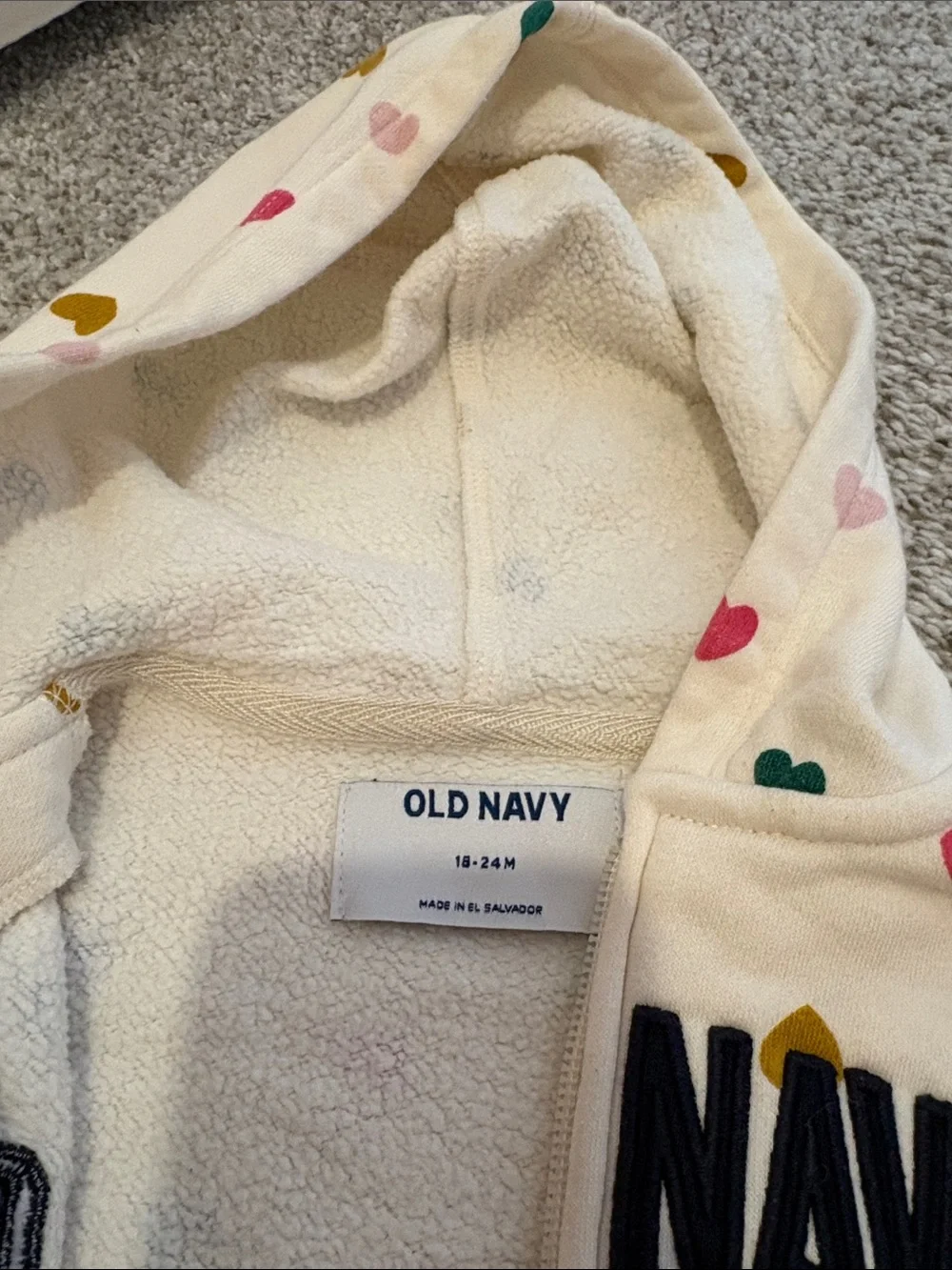 Old Navy Cream Hoodie & Joggers Set with Multicolor Hearts